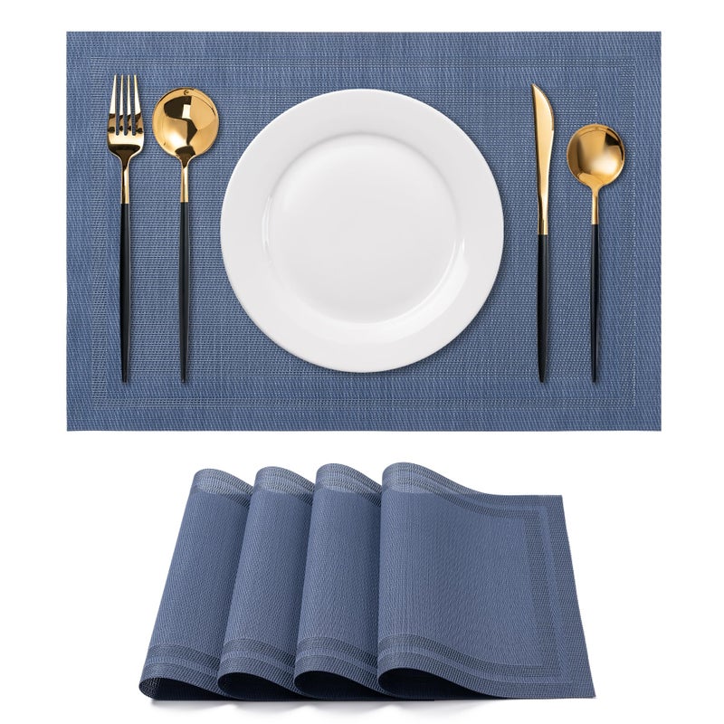 CADONO Placemats Set of 4 Washable Indoor/Outdoor Vinyl Place Mats for Dining Table Durable Non-Slip Heat Resistant PVC Weave Table Matsï¼ˆSimple Style-Deep Blueï¼‰ - Image 1
