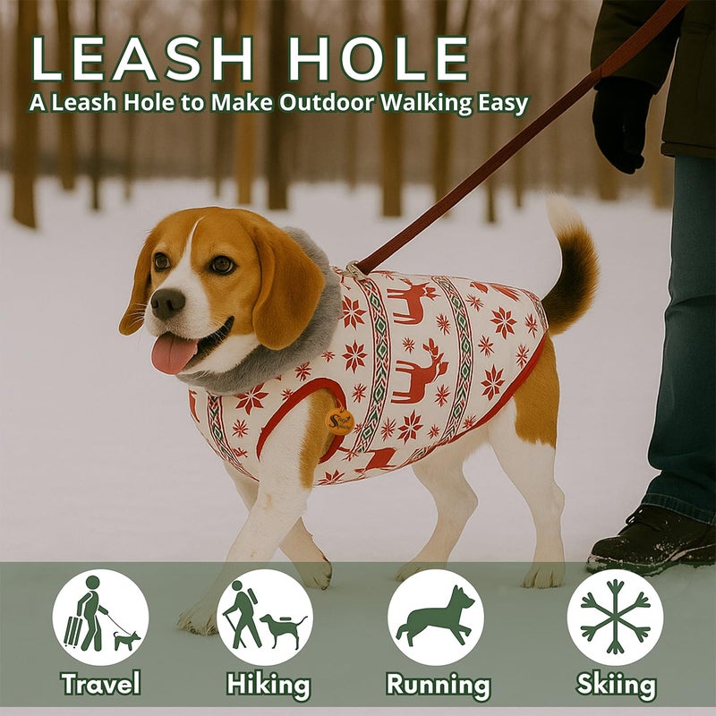 Sage Square Dog Deer Print Winter Coat with Soft Fur Collar | Cold Weather Windproof Jacket | Stylish Warm Dog Outfit | Adjustable Strap & Cozy Inner Lining | Comfortable Fabric (Small - 14inch) - Image 5