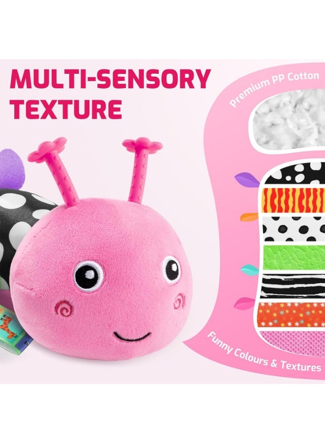 Meetion Baby Toys 0-6 6-12 Months,Music Caterpillar Plush Toy with Baby Mirror, Pull String&Crinkle Rattle,Infant Sensory Toys,Tummy Time for 0-3-6-12 Month Boys Girls Newborn Gifts (Pink-Leaf) - Image 2
