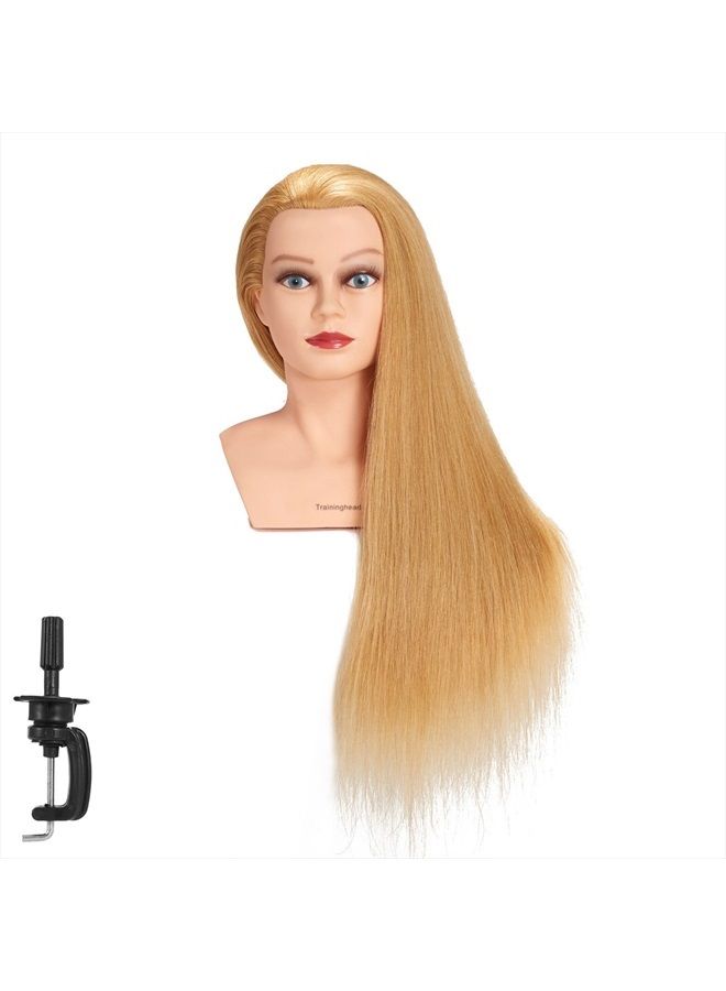 training head Traininghead 28-30" 100% Human Hair Mannequin Head Hairdressing Training Practice Head Hair Styling Cosmetology Manikin Doll Head With Clamp Stand (Blond) - Image 1
