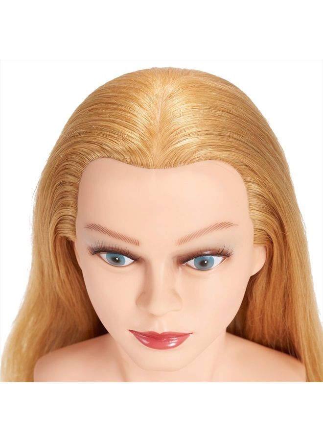 training head Traininghead 28-30" 100% Human Hair Mannequin Head Hairdressing Training Practice Head Hair Styling Cosmetology Manikin Doll Head With Clamp Stand (Blond) - Image 3