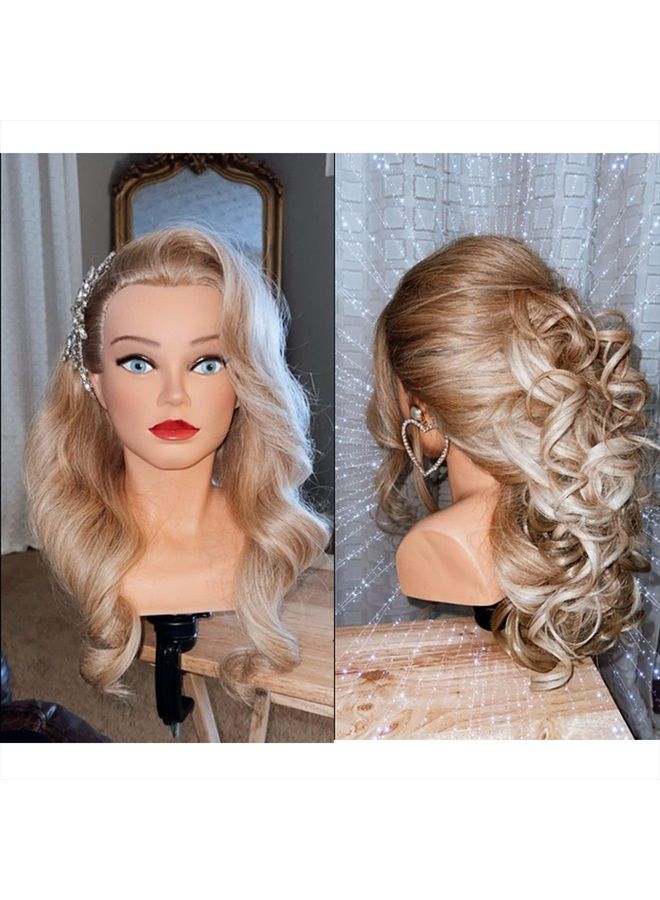 training head Traininghead 28-30" 100% Human Hair Mannequin Head Hairdressing Training Practice Head Hair Styling Cosmetology Manikin Doll Head With Clamp Stand (Blond) - Image 2