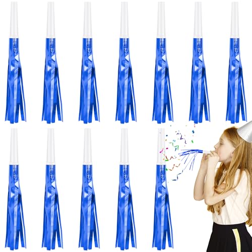 Twavang 12 Pcs Glitter Noise Makers Metallic Fringed Party Blower for Adults Birthday Graduation New Years Party Favors Supplies Blue - Image 1