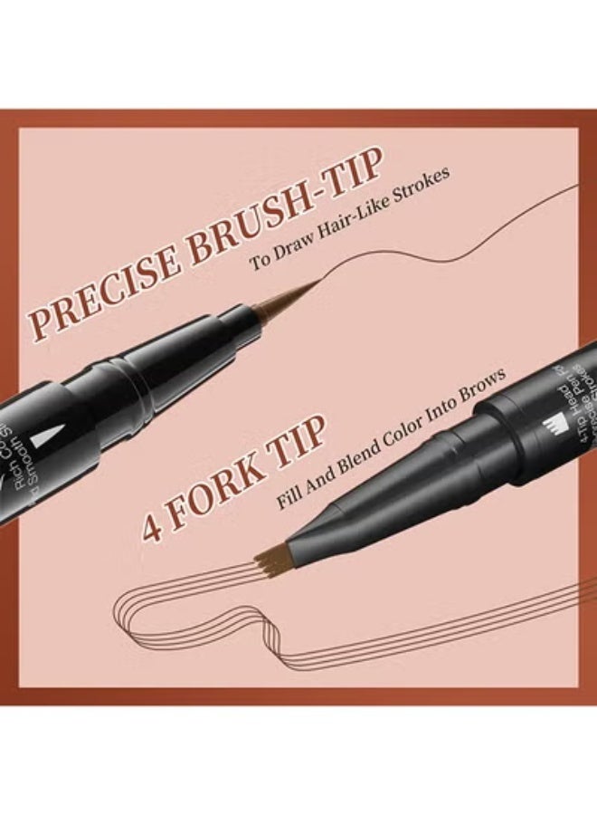 HelloKiss Liquid Eyebrow Pen, 2-In-1 Dual-Ended Ink Pen, 2-In-1 Dual-Ended Eyebrow Pencil with 4-Prong Micro Fork Tip Applicator & Precise Brush Tip Creates Natural Eyebrows, Grey, 1ml+1ml - Image 3