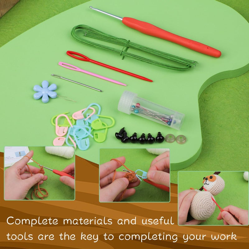 WONVOC Crochet Starter Kit, Beginner Crochet Kit for Adults, Step-by-Step Instructions and Video Tutorial, with Crochet Hook, Yarn, Polyester Fiber, Stitch Markers, Floral Wire, Plastic Eyes,Sloth - Image 4