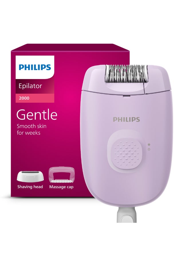 Philips Corded Epilator with shaving head and massage cap-BRE237/00 Lavender - Image 1