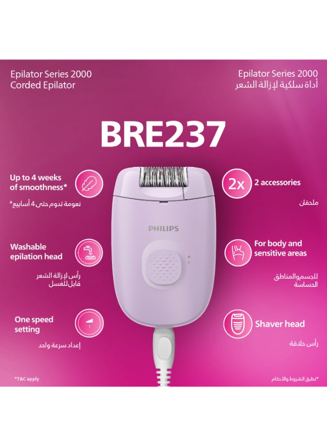 Philips Corded Epilator with shaving head and massage cap-BRE237/00 Lavender - Image 3