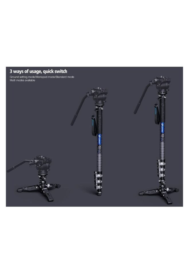 Leofoto Leofoto MV-324CL Long Carbon Fiber Flip Lock Pro Video Camera Monopod with Tripod Stand with Max Load 22lb and Height 1800mm  - Image 3