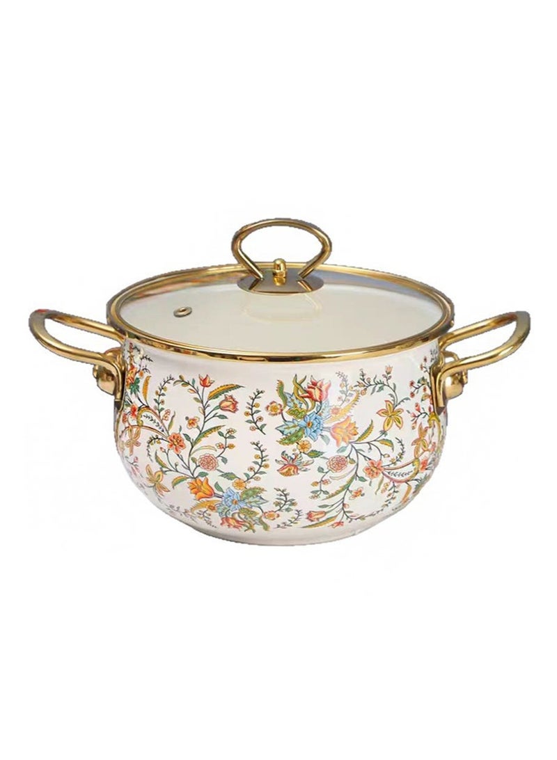 Aikanbo 5.5L Enamel Cooking Pot with Lid，Vintage Soup Pot，Floral Stew Bean Simmer Pot with Handle for Kitchen，Safe for Induction Cookers，Gas Stove（Flowers） - Image 1