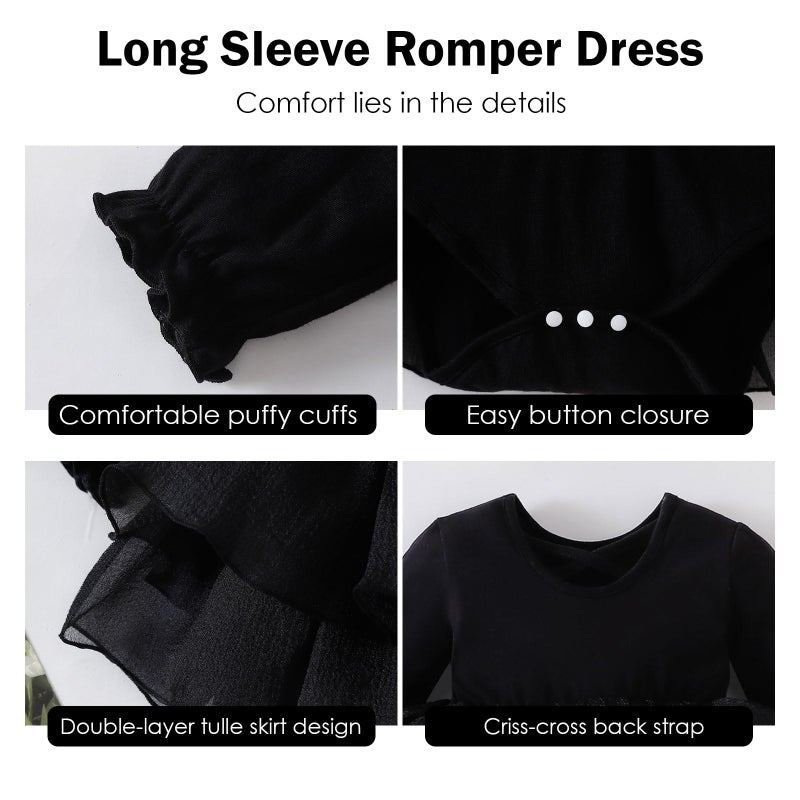 TENTIDE Baby Girl My Little Black Dress Romper Cotton Ruffle Long Sleeve Tutu Dress Birthday Party Fall Winter Clothes 0-24M(Black, 0-3 Months) - Image 4