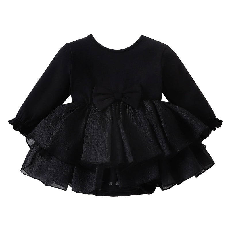 TENTIDE Baby Girl My Little Black Dress Romper Cotton Ruffle Long Sleeve Tutu Dress Birthday Party Fall Winter Clothes 0-24M(Black, 0-3 Months) - Image 1