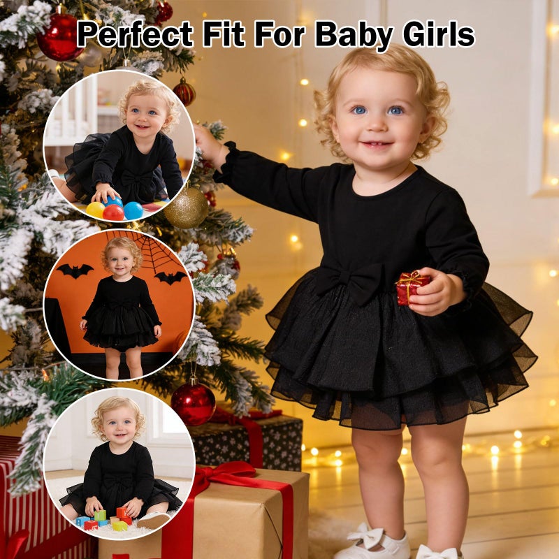 TENTIDE Baby Girl My Little Black Dress Romper Cotton Ruffle Long Sleeve Tutu Dress Birthday Party Fall Winter Clothes 0-24M(Black, 0-3 Months) - Image 5
