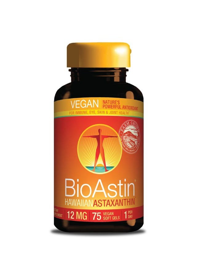 Nutrex Hawaii Hawaii Vegan BioAstin Hawaiian Astaxanthin - 12mg, 75 Softgels - Farm-Direct Premium Antioxidant Supplement to Support Eye, Skin, Joint & Immune System Health - Non-GMO & Gluten-Free  - Image 1