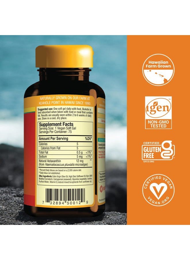 Nutrex Hawaii Hawaii Vegan BioAstin Hawaiian Astaxanthin - 12mg, 75 Softgels - Farm-Direct Premium Antioxidant Supplement to Support Eye, Skin, Joint & Immune System Health - Non-GMO & Gluten-Free  - Image 2