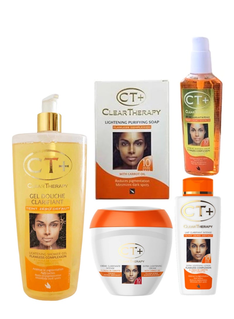 Clear Therapy Carrot Oil Lightening Shower Gel 800 ml + Lotion 250ml + Cream 200ml + Soap 175g + Face Cream, (5 in 1 Set) - Image 1