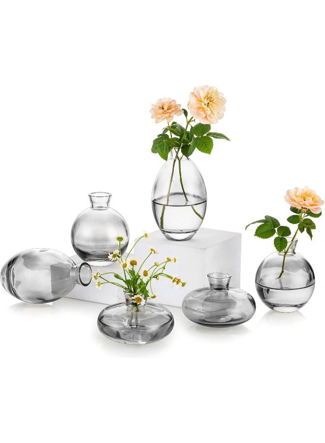 Glasseam Glass Bud Vase for Centerpieces, 6Pcs/2Sets Glasseam Modern Gray Mini Small Vases for Flowers Bulk Flower Vase Set Aesthetic Cute Handmade Tiny Short Wedding Table Centerpiece Decor - Image 1