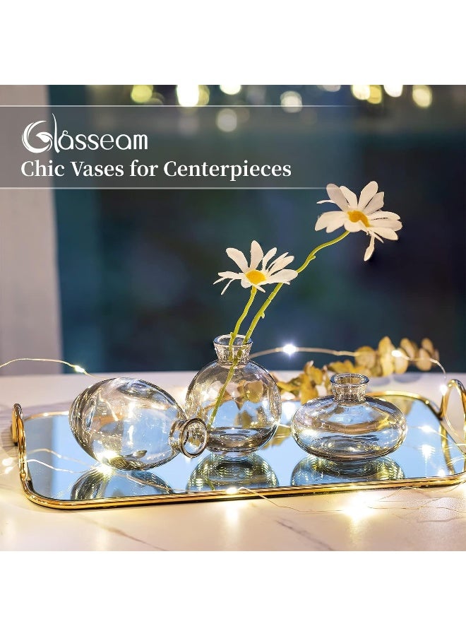 Glasseam Glass Bud Vase for Centerpieces, 6Pcs/2Sets Glasseam Modern Gray Mini Small Vases for Flowers Bulk Flower Vase Set Aesthetic Cute Handmade Tiny Short Wedding Table Centerpiece Decor - Image 3