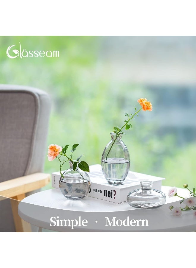 Glasseam Glass Bud Vase for Centerpieces, 6Pcs/2Sets Glasseam Modern Gray Mini Small Vases for Flowers Bulk Flower Vase Set Aesthetic Cute Handmade Tiny Short Wedding Table Centerpiece Decor - Image 2