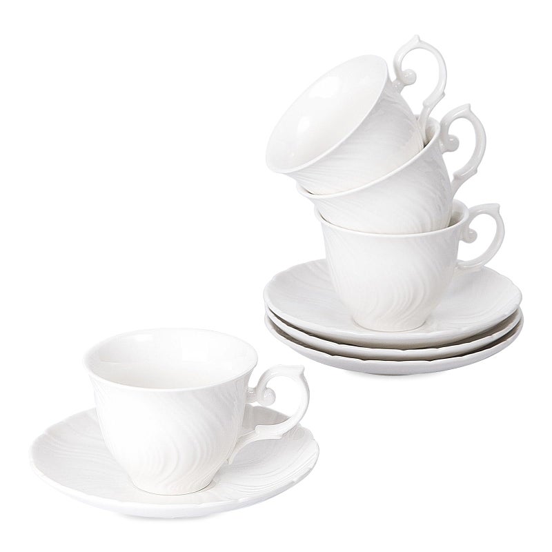 Agyiuns Tea Cups Set Of 4, Tea Cup And Saucer Set,6oz for Tea,Coffee, Latte, Cafe Mocha, Porcelain Tea Party Set (Pure white set of 4) - Image 1