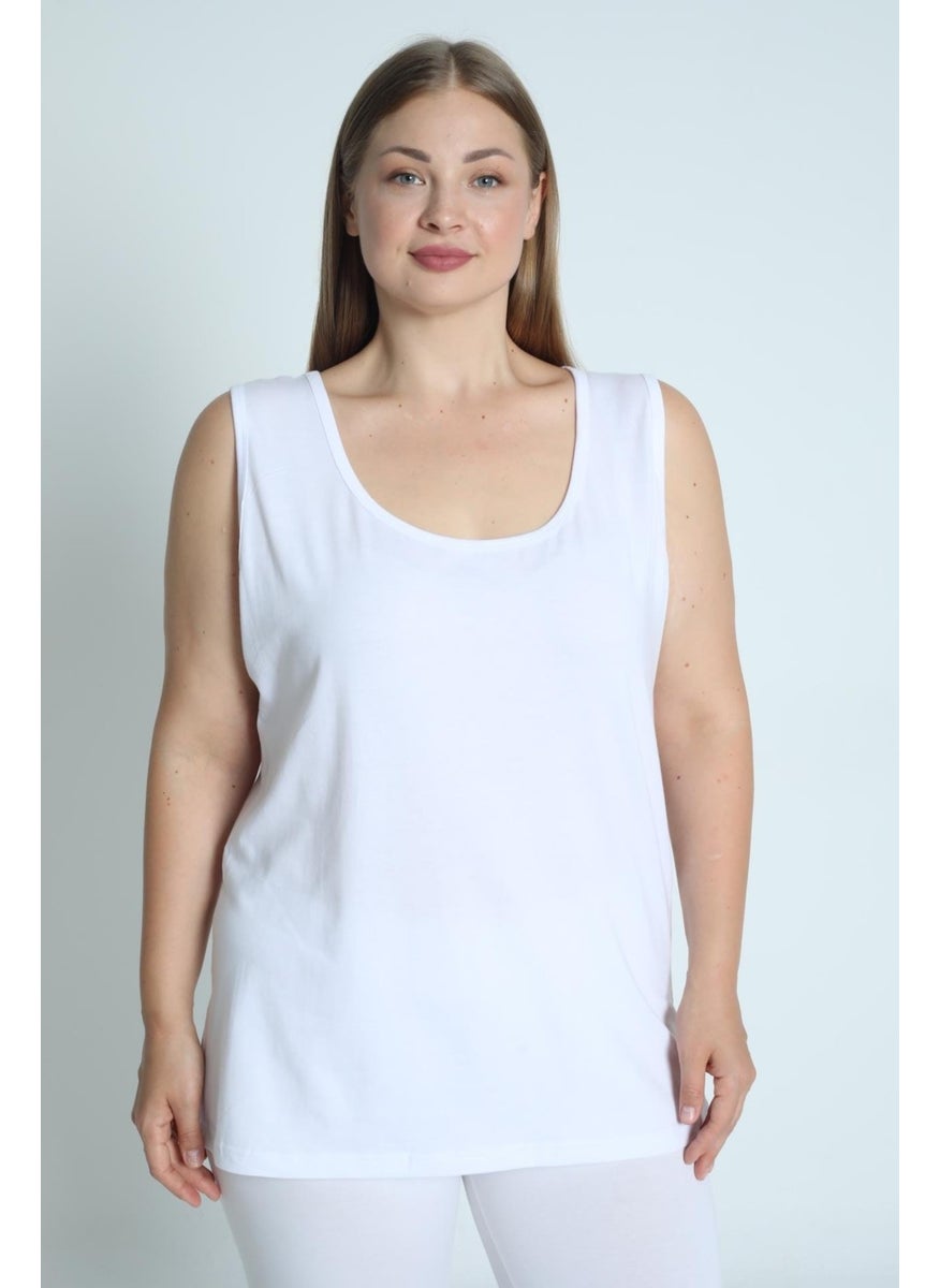 Arma Yıldız - White Plus Size Thick Strappy Women's Undershirt Sleeveless 4 Seasons Sports And Daily Combed Cotton Lycra - Image 1