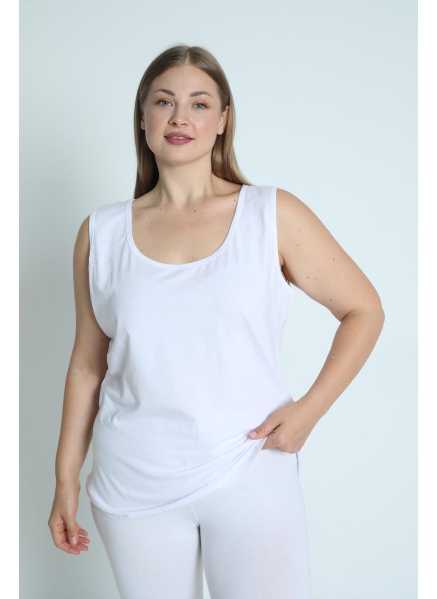 Arma Yıldız - White Plus Size Thick Strappy Women's Undershirt Sleeveless 4 Seasons Sports And Daily Combed Cotton Lycra - Image 1