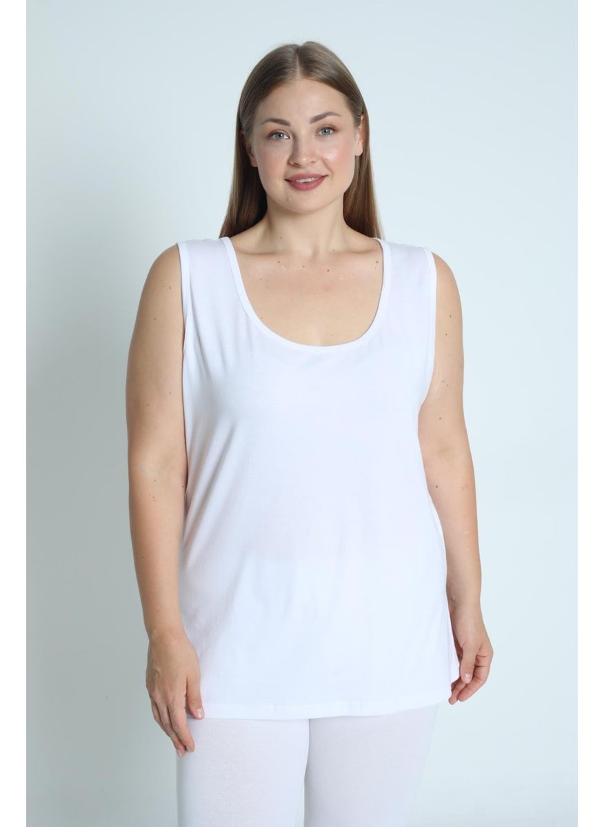 Arma Yıldız - White Plus Size Thick Strappy Women's Undershirt Sleeveless 4 Seasons Sports And Daily Combed Cotton Lycra - Image 1