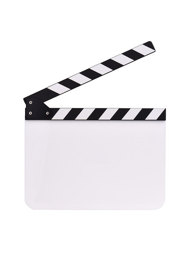 30 * 24cm/ 12 * 9in Acrylic Film Clapboard Movie Directors Clapper Board Slate Cut Action Scene Blank Clap Board Dry Erase with White & Black Sticks  - Image 1