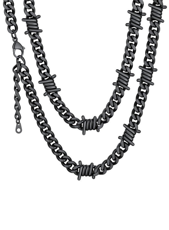 ChainsHouse قلادة كوبية من الأسلاك الشائكة من ChainsHouse للنساء والرجال، مصنوعة من الفولاذ المقاوم للصدأ/الذهب عيار 18 قيراطًا/الأسود، بتصميم جمجمة قوطية وأشواك، قلادة تشوكر، مجوهرات بانك، طولها من 16 إلى 20 بوصة، 16 بوصة (تشوكر)، معدن، بدون أحجار كريمة - Image 1
