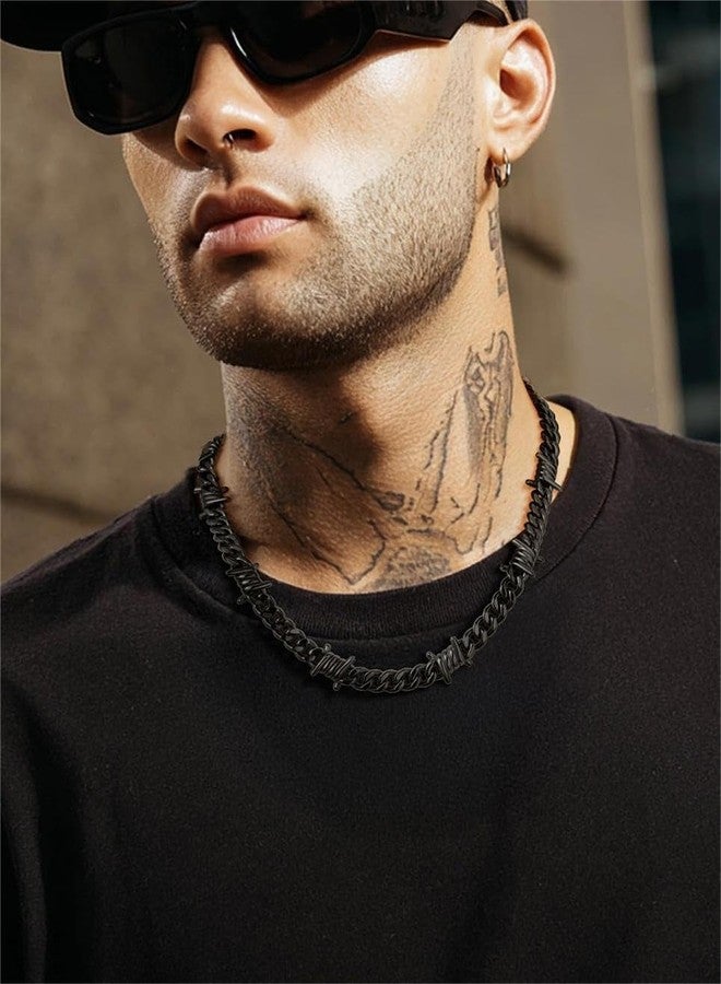 ChainsHouse قلادة كوبية من الأسلاك الشائكة من ChainsHouse للنساء والرجال، مصنوعة من الفولاذ المقاوم للصدأ/الذهب عيار 18 قيراطًا/الأسود، بتصميم جمجمة قوطية وأشواك، قلادة تشوكر، مجوهرات بانك، طولها من 16 إلى 20 بوصة، 16 بوصة (تشوكر)، معدن، بدون أحجار كريمة - Image 5