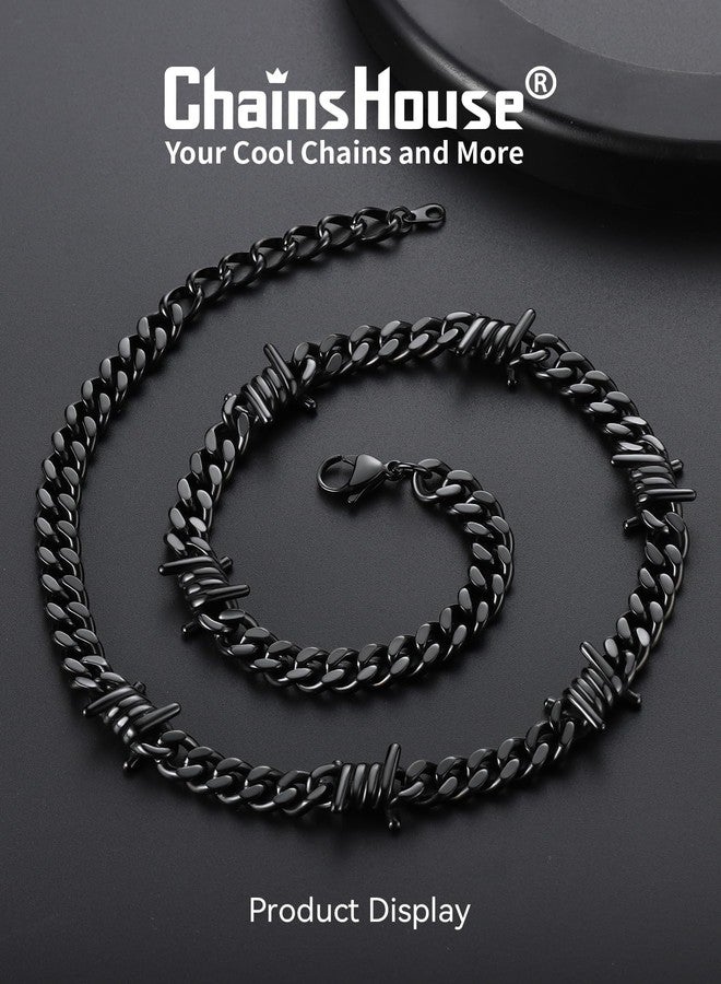 ChainsHouse قلادة كوبية من الأسلاك الشائكة من ChainsHouse للنساء والرجال، مصنوعة من الفولاذ المقاوم للصدأ/الذهب عيار 18 قيراطًا/الأسود، بتصميم جمجمة قوطية وأشواك، قلادة تشوكر، مجوهرات بانك، طولها من 16 إلى 20 بوصة، 16 بوصة (تشوكر)، معدن، بدون أحجار كريمة - Image 3