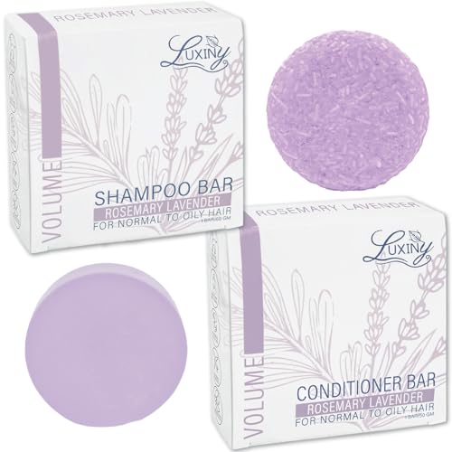 Luxiny Hair Shampoo and Conditioner Set - Sulfate Free Lavender Bars, Made in USA (1 Shampoo Bar 60g, 1 Deep Conditioner Bar 50g) - Image 1