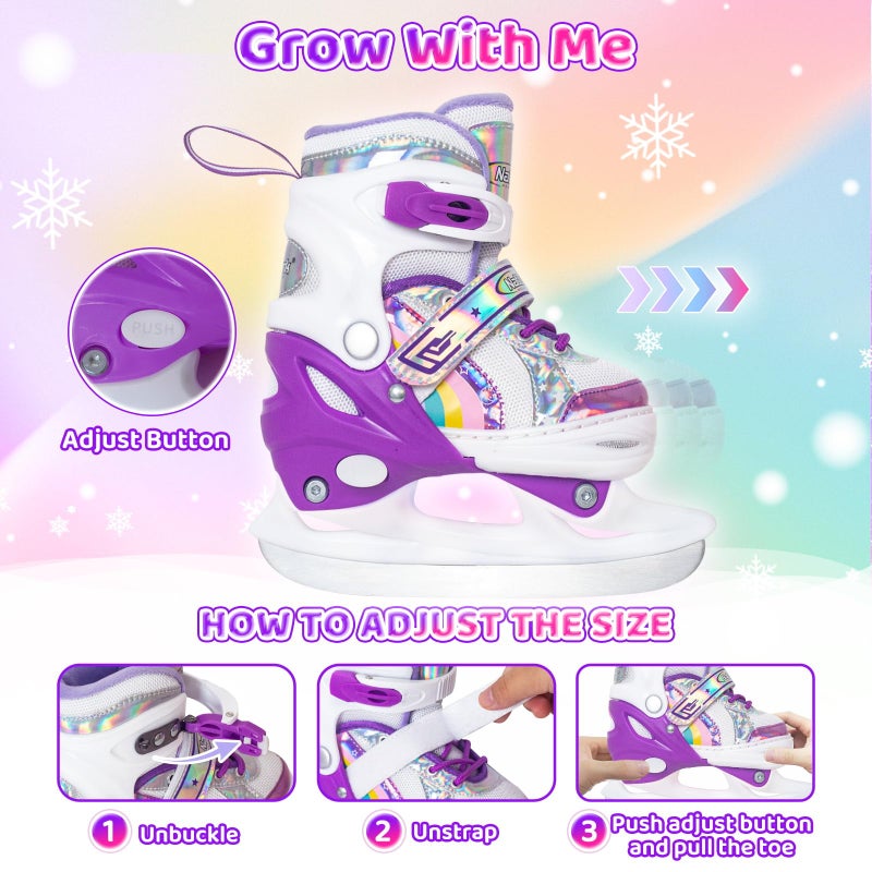 Nattork Girls Ice Skates for Kids 4 Size Adjustable Rainbow Ice Skate with Fleece Lining for Outdoor & Rink - Image 2