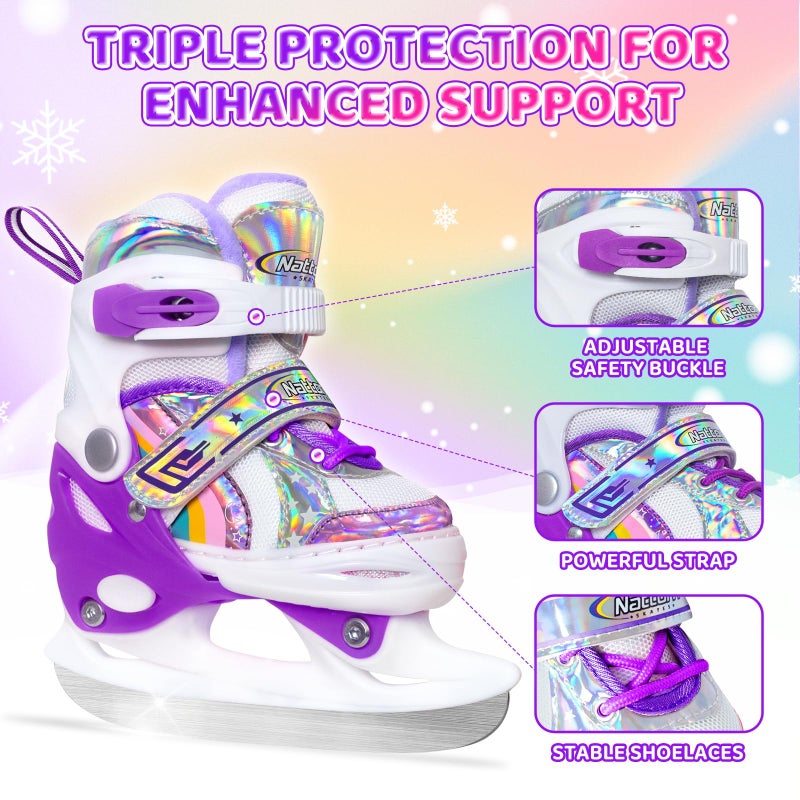 Nattork Girls Ice Skates for Kids 4 Size Adjustable Rainbow Ice Skate with Fleece Lining for Outdoor & Rink - Image 4