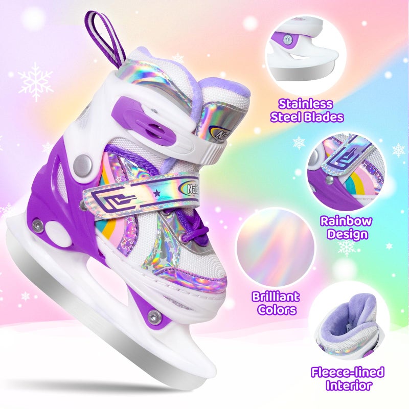 Nattork Girls Ice Skates for Kids 4 Size Adjustable Rainbow Ice Skate with Fleece Lining for Outdoor & Rink - Image 3