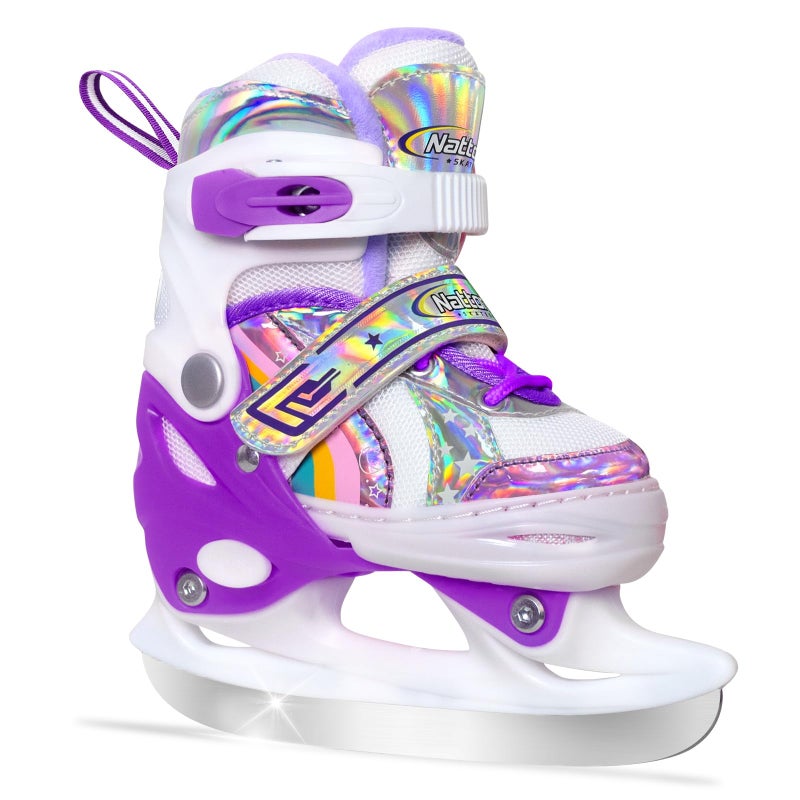 Nattork Girls Ice Skates for Kids 4 Size Adjustable Rainbow Ice Skate with Fleece Lining for Outdoor & Rink - Image 1