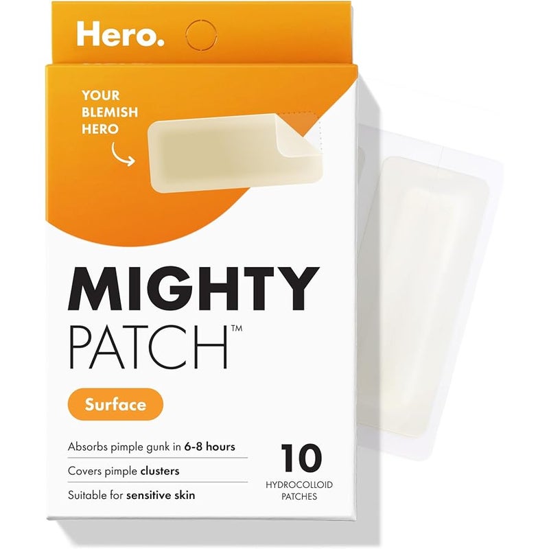 Mighty Patch Surface - Hydrocolloid Large Acne Pimple Patch Spot Treatment (10 count) for Body and Larger Breakouts on Cheek, Forehead, Chin, Vegan, Cruelty-Free, 50% Better Absorption - Image 1