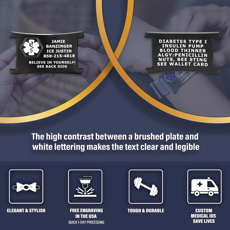 Divoti Custom Engraved Medical Alert ID Bracelet – Dual-Sided Wristband, Stainless Steel – Durable & Rust Free – Adjustable & Trim-to-Fit – Emergency Medical Info Band for Men & Women - Image 2