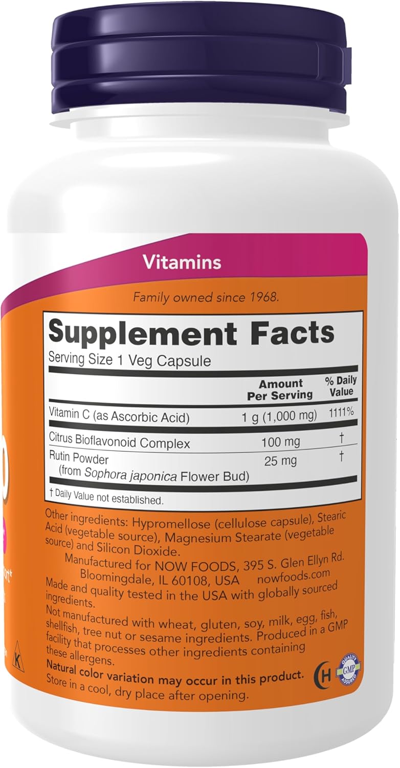 NOW Foods Vitamin C-1000 with Rose Hips - 100 Tablets - Image 2