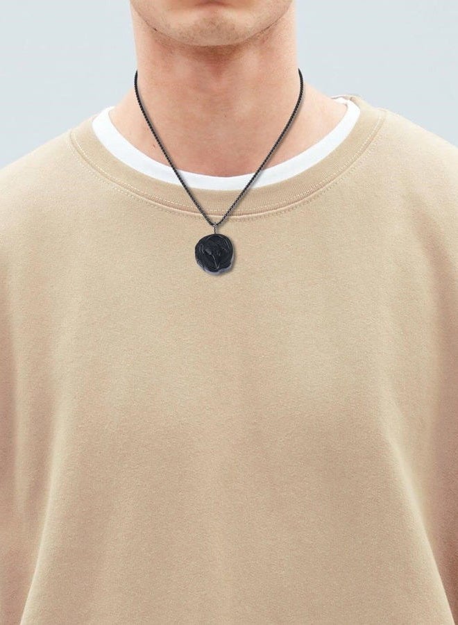 coai Black Obsidian Pendant with Raven Inlaid, Men's Pendant Necklace in Natural Stones, Stainless Steel Chain 20", Stone, Obsidian - Image 2