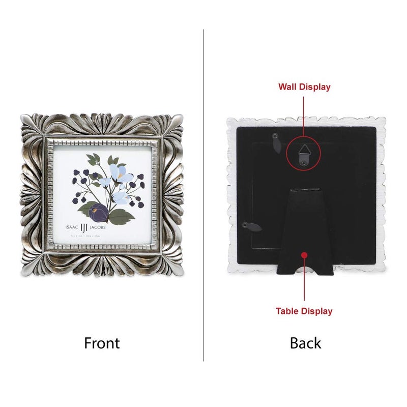 Isaac Jacobs 4x4 Silver Wave Textured Hand-Crafted Resin Picture Frame with Easel & Hook for Tabletop & Wall Display  Decorative Swirl Design Home D?cor  Photo Gallery  Art  More (4x4  Silver) - Image 2