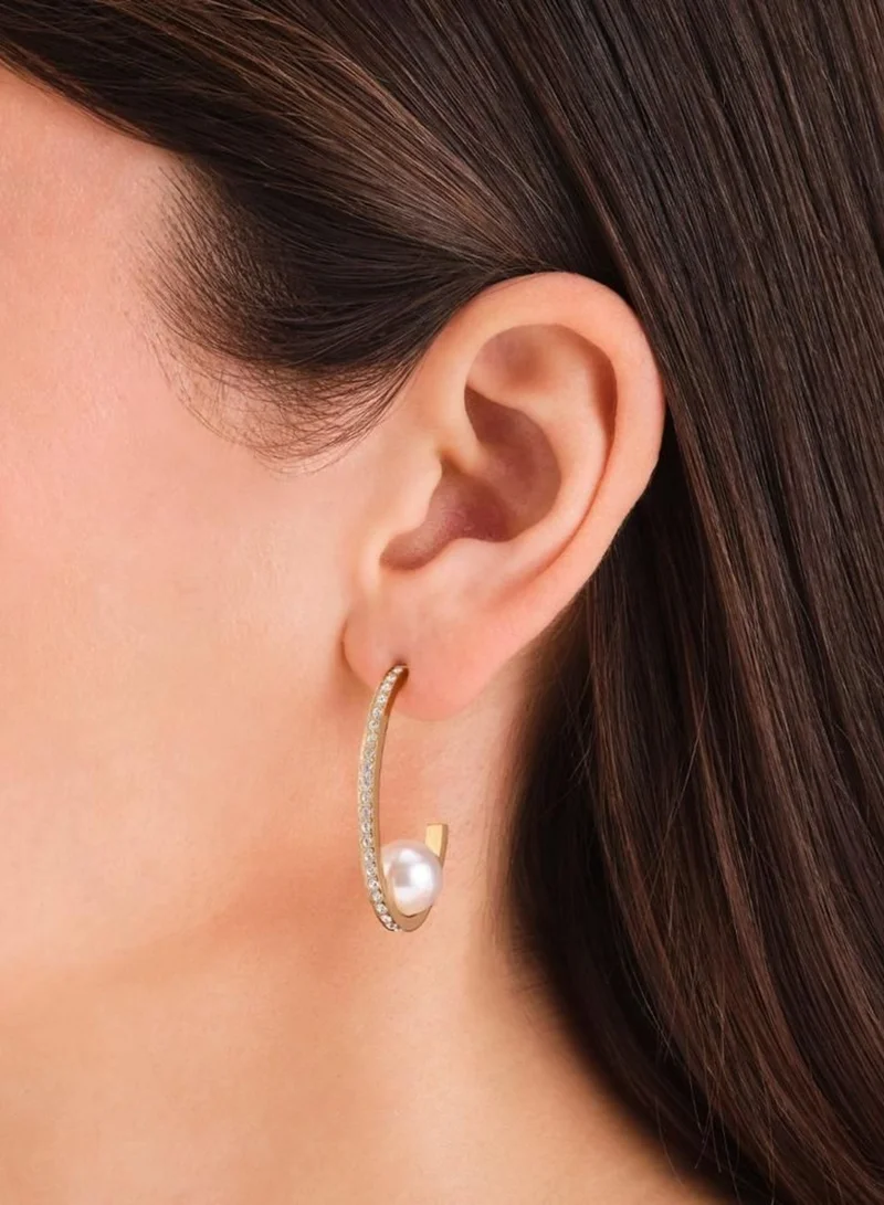 Rosefield  Statement Pearl Hoop Earrings, Gold Plated for Women | Best Price UAE