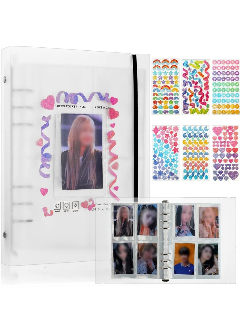 SYOSI حافظة صور كيبوب، كتاب حامل صور، أكمام صور كورية، حافظة صور بحجم A5، ألبوم صور بساعة 6 حلقات، واقيات بطاقات صور، صفحات لـ 200 بطاقة، لون أرجواني داكن ملون - Image 1