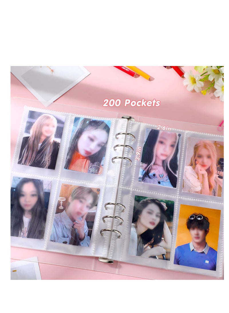 SYOSI حافظة صور كيبوب، كتاب حامل صور، أكمام صور كورية، حافظة صور بحجم A5، ألبوم صور بساعة 6 حلقات، واقيات بطاقات صور، صفحات لـ 200 بطاقة، لون أرجواني داكن ملون - Image 5