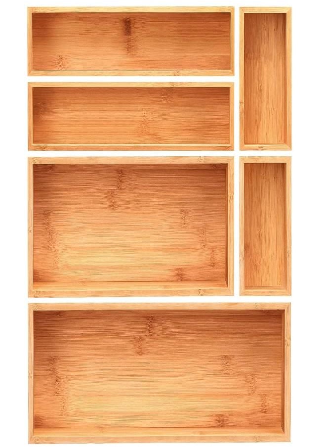 MaxGear Drawer Organizer 100% Bamboo Drawer Organizer Stackable 6-Pieces Wood Drawer Organizer, 18x12x2 inches Multi-use Desk Drawer Organizer with Various Sizes for Office, Kitchen, Bedroom, Bathroom