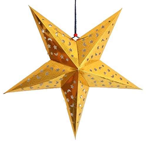 Auony 6 Pack Paper Star Lantern Lampshade, 3D Paper Star Pentagram Lampshade for Christmas Xmas Wedding Party Home Hanging Decorations - Image 3