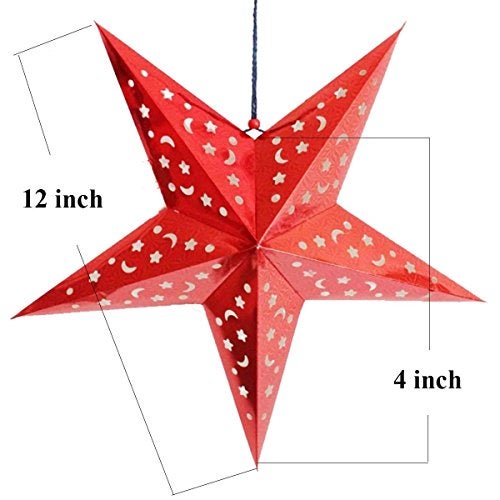 Auony 6 Pack Paper Star Lantern Lampshade, 3D Paper Star Pentagram Lampshade for Christmas Xmas Wedding Party Home Hanging Decorations - Image 2