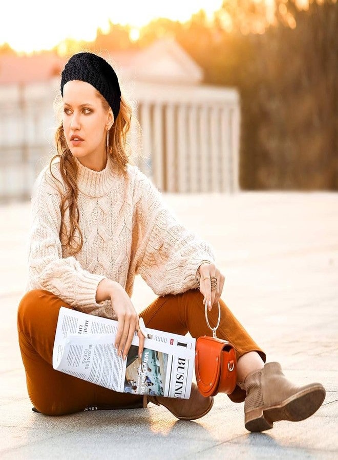 طوق رأس صوف محبوك ناعم للنساء، غطاء رأس شتوي دافئ، طوق شعر دافئ للأذنين، إكسسوارات شعر للفتيات والسيدات (أسود) - Image 3