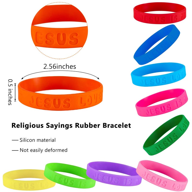 Gejoy 60 Pcs Jesus Loves You Silicone Bracelets Bulk Colorful Christian Bible Verse Bracelets Religious Rubber Wristbands Christian Gifts for Church Thanksgiving Christmas Party Gift Favors - Image 3