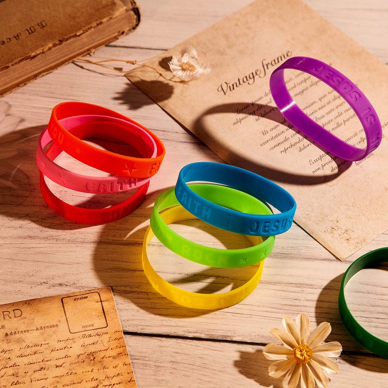 Gejoy 60 Pcs Jesus Loves You Silicone Bracelets Bulk Colorful Christian Bible Verse Bracelets Religious Rubber Wristbands Christian Gifts for Church Thanksgiving Christmas Party Gift Favors - Image 4