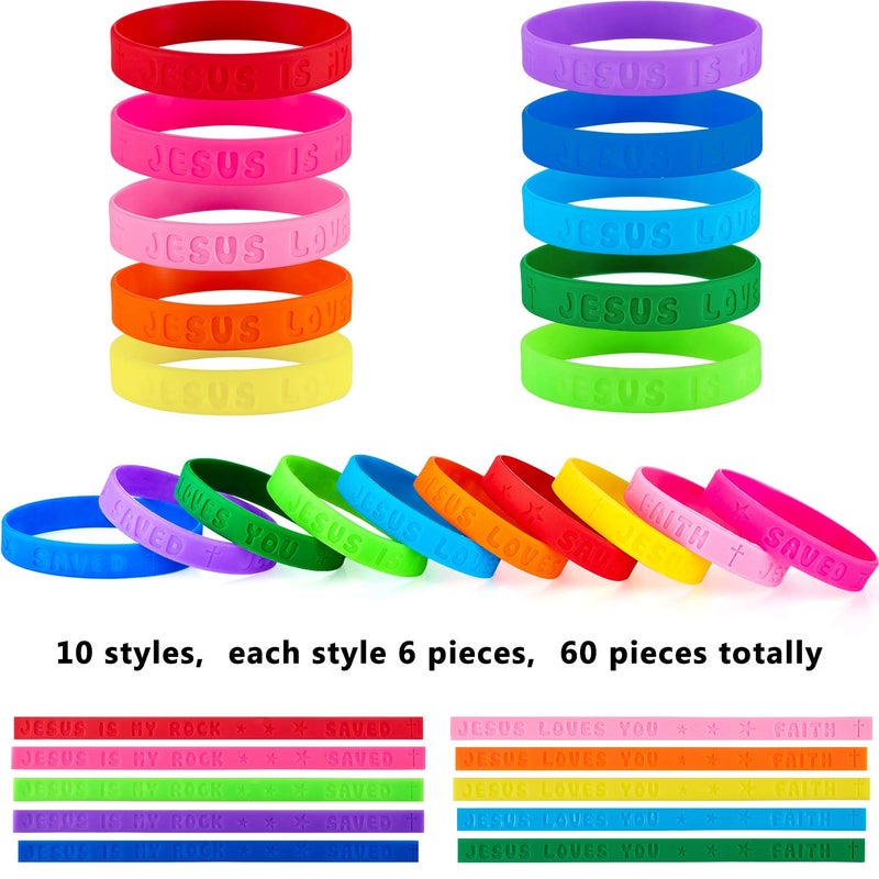 Gejoy 60 Pcs Jesus Loves You Silicone Bracelets Bulk Colorful Christian Bible Verse Bracelets Religious Rubber Wristbands Christian Gifts for Church Thanksgiving Christmas Party Gift Favors - Image 2